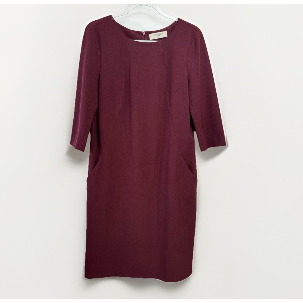 M.M. Lafleur Etsuko Dress Women's 12 Burgandy 3/4 Sleeve Belted Workwear $195